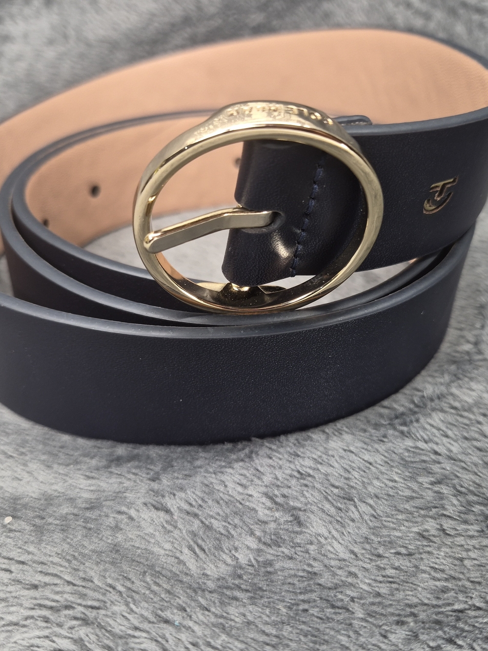 Cole Haan Women's Oval Centered Belt  Navy Blue Gold Tone Size L